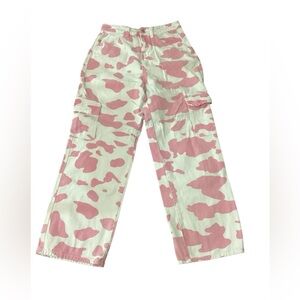 American Bazi Los Angeles Pink Cow Print Cargo Pants Size Medium